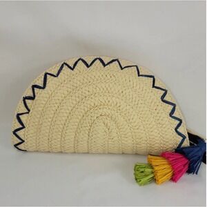 INC International Concepts Straw Taco Clutch Woven Chevron Tassel‎ Bag